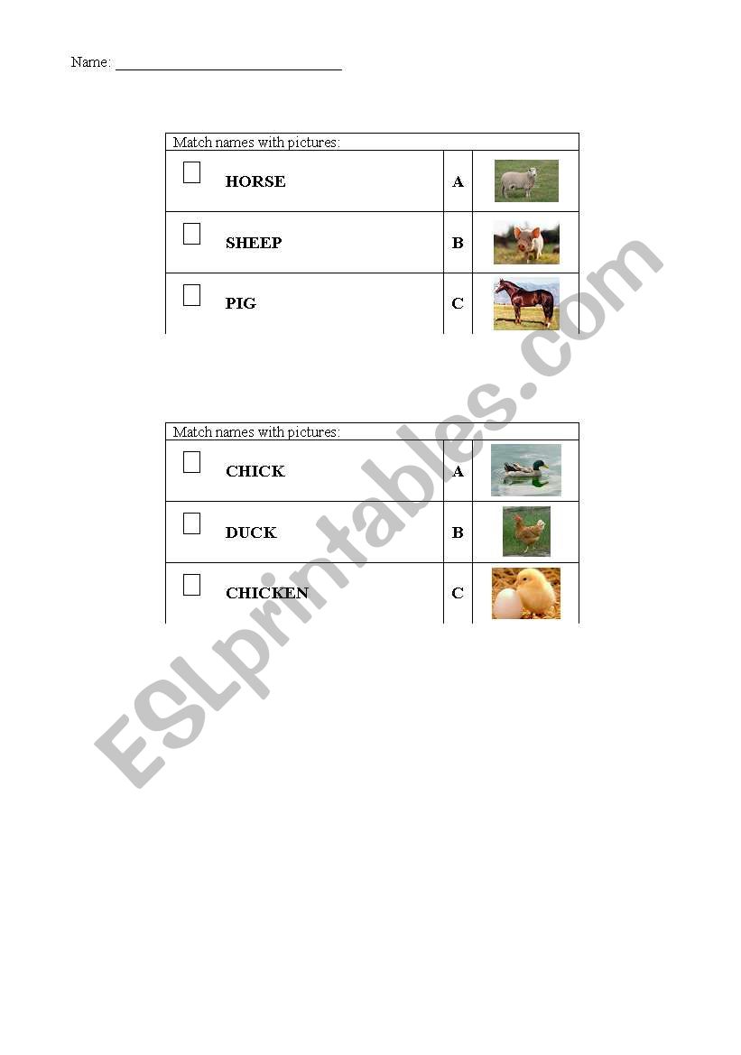 ANIMALS - match exercise - Part A