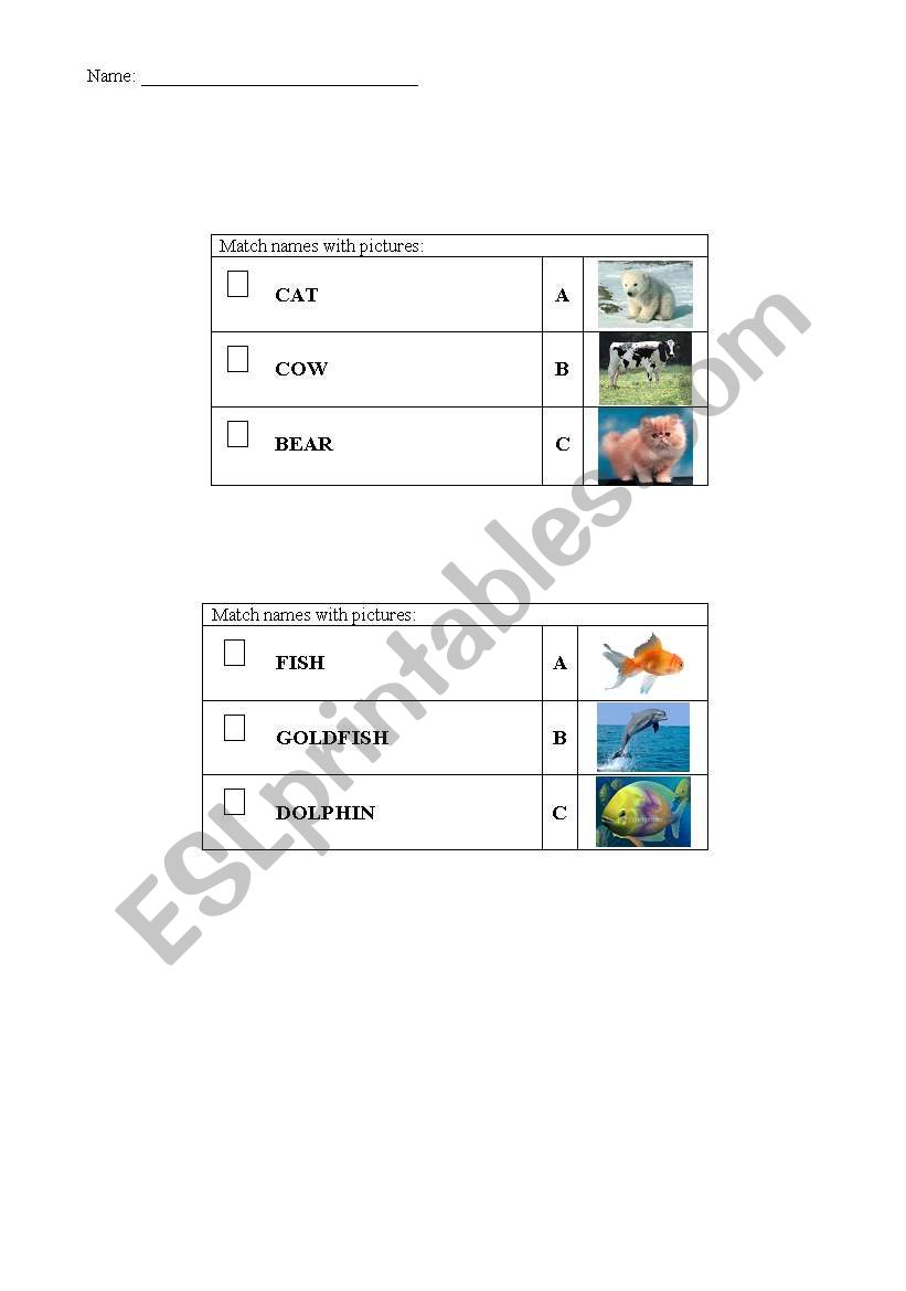 ANIMALS - match exercise - Part B