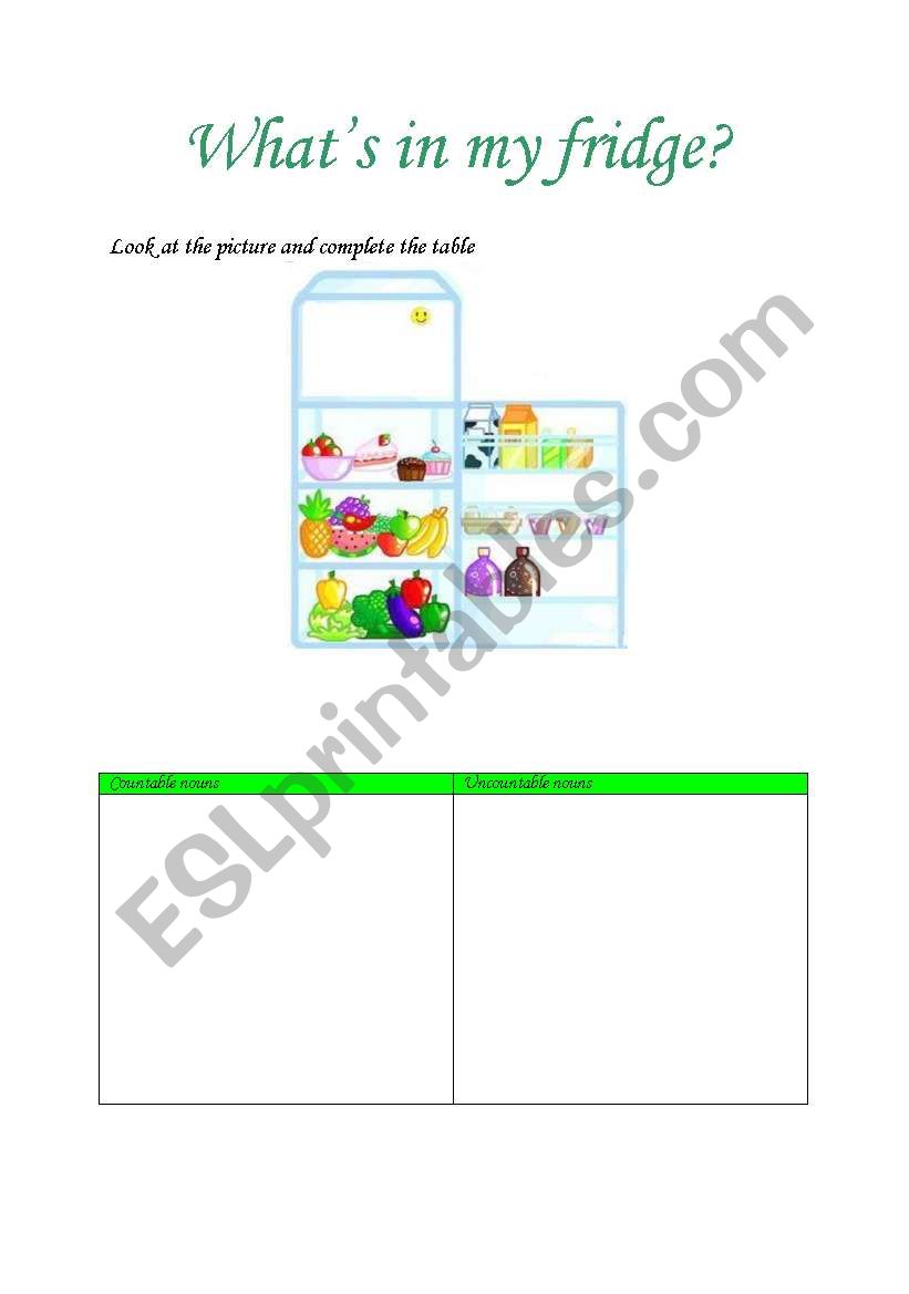 Whats in my fridge? worksheet