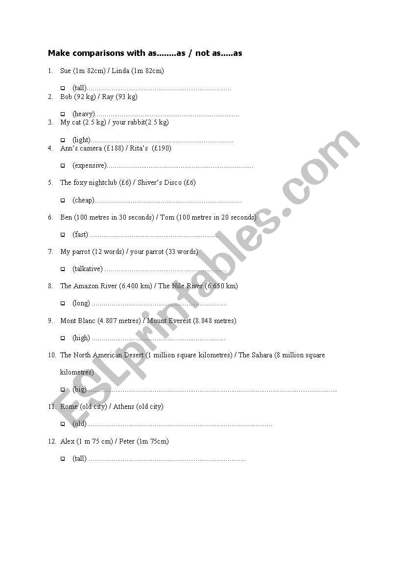 comparison worksheet