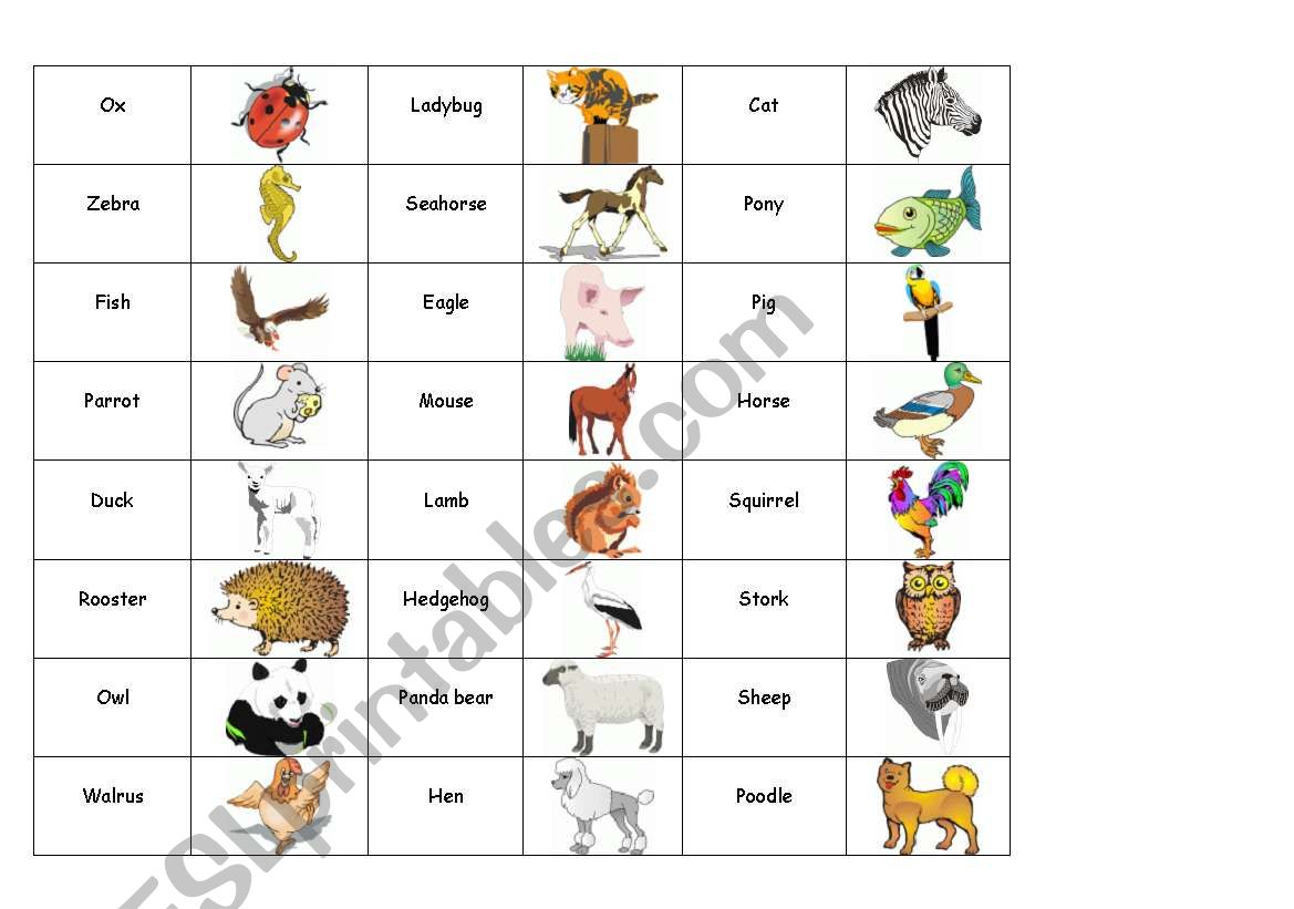 Animal domino worksheet