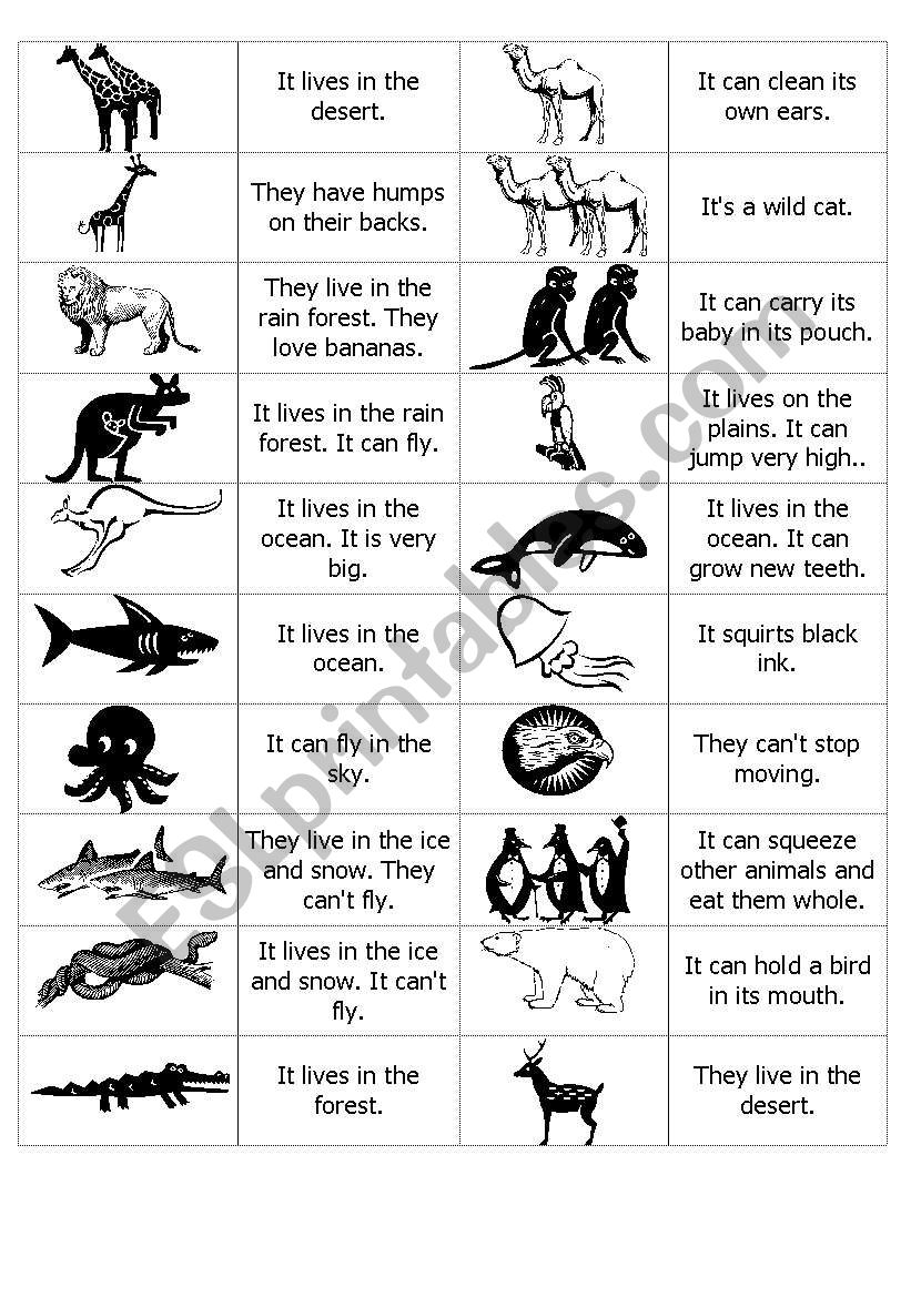 Animal Dominoes page 1 worksheet