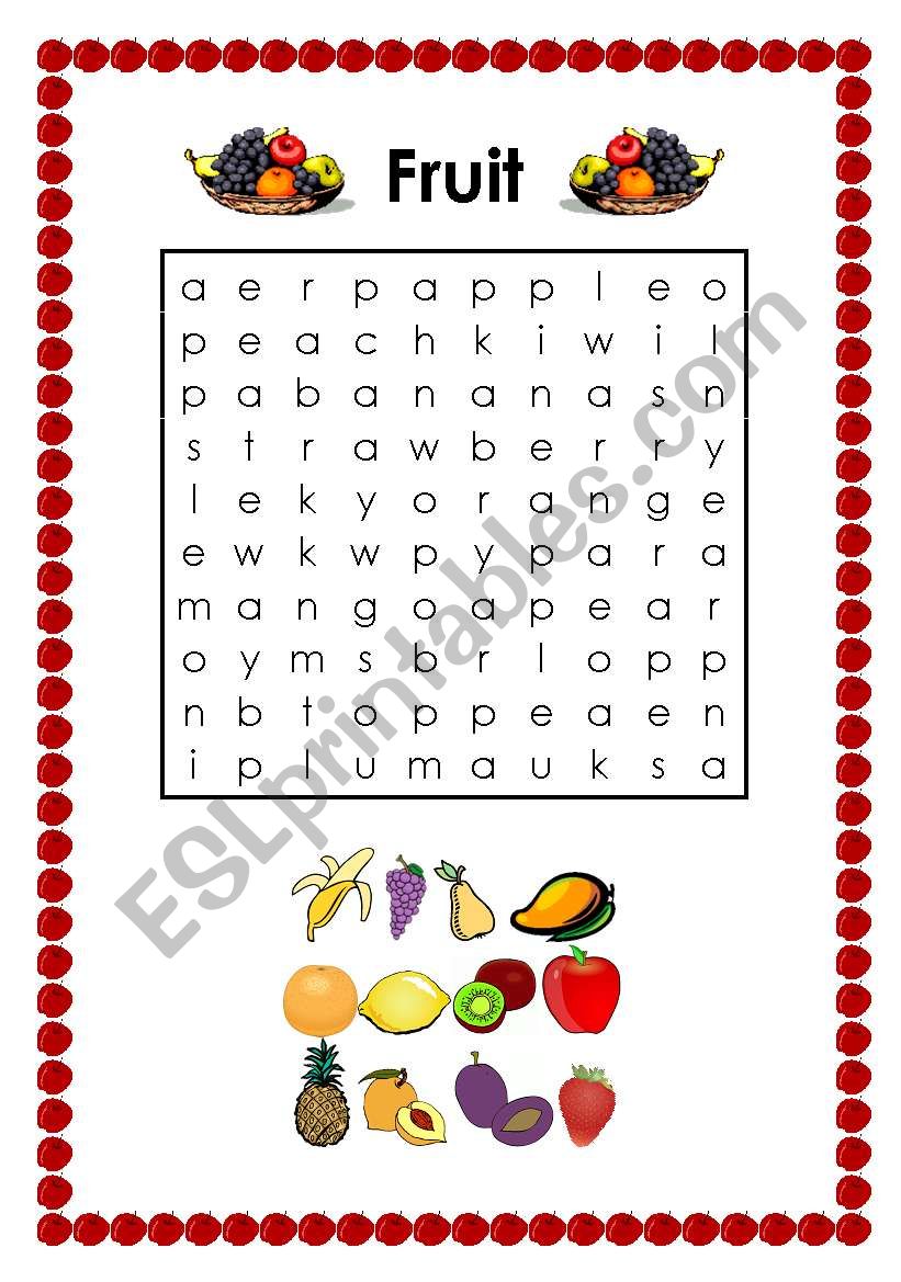 Fruit Word Find worksheet