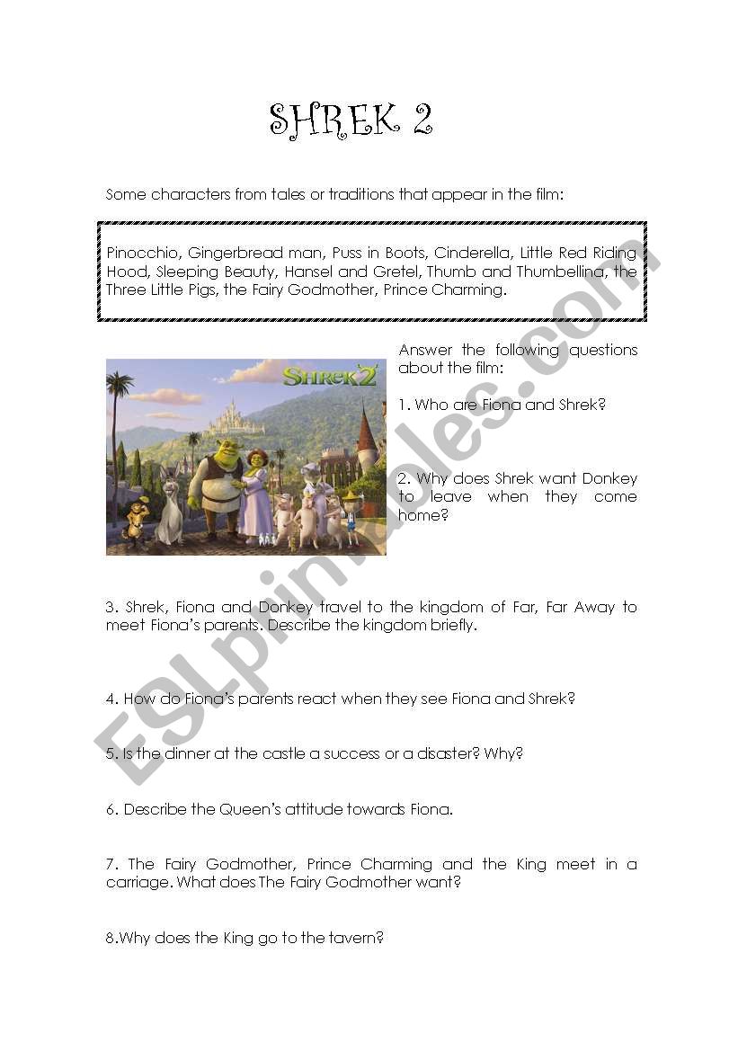 SHREK 2 worksheet