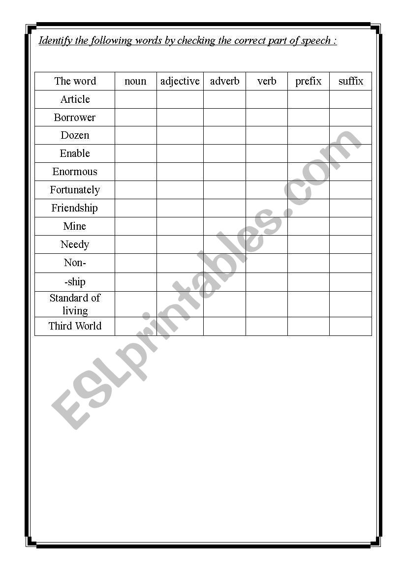 Identifying words worksheet