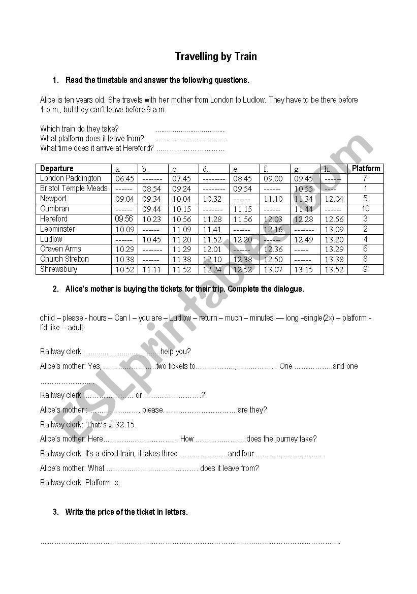 Travelling by Train worksheet