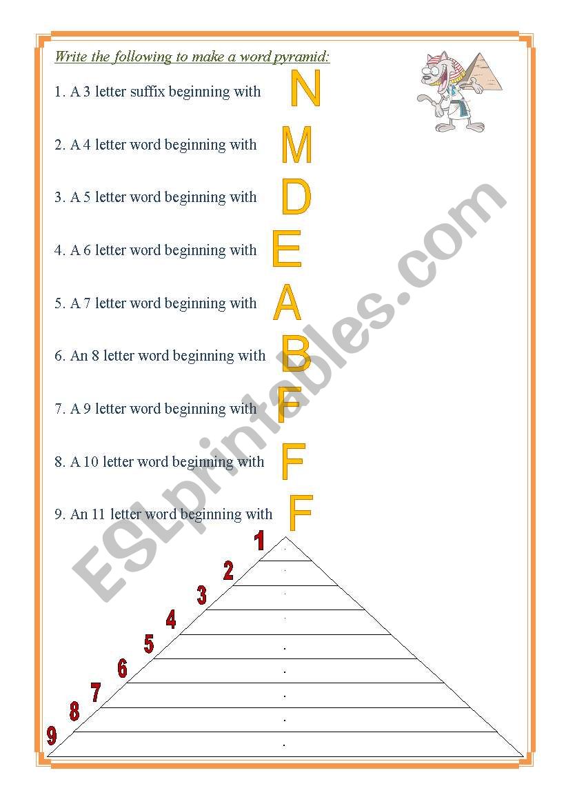 Wrods pyramid worksheet