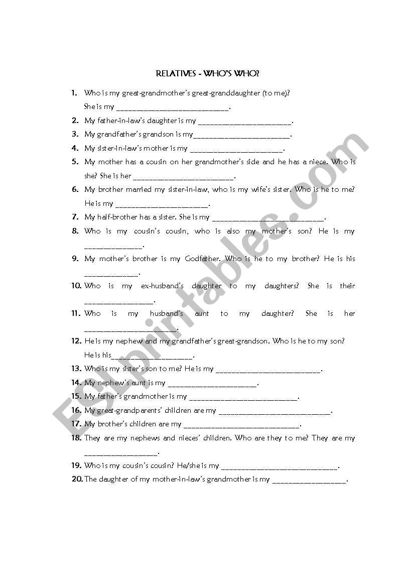 whos who? worksheet