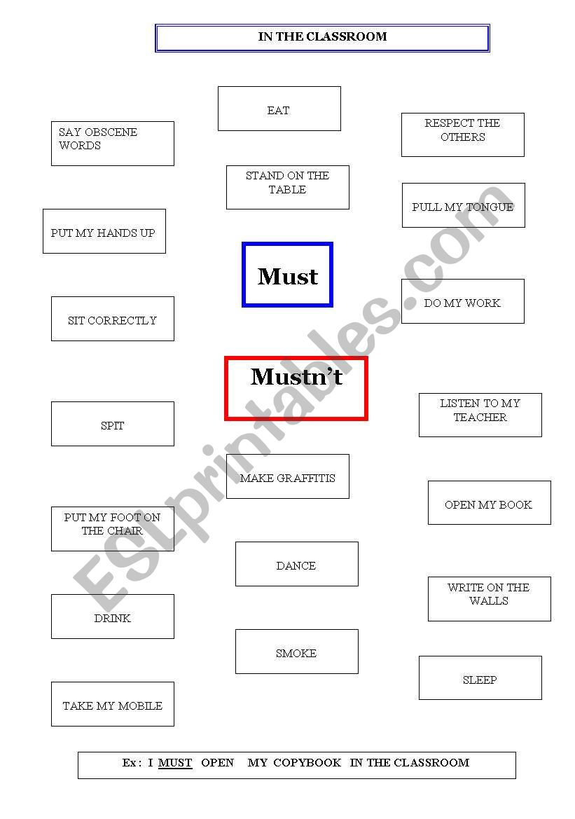 must or mustn´t in the classroom or at school - ESL worksheet by caniki