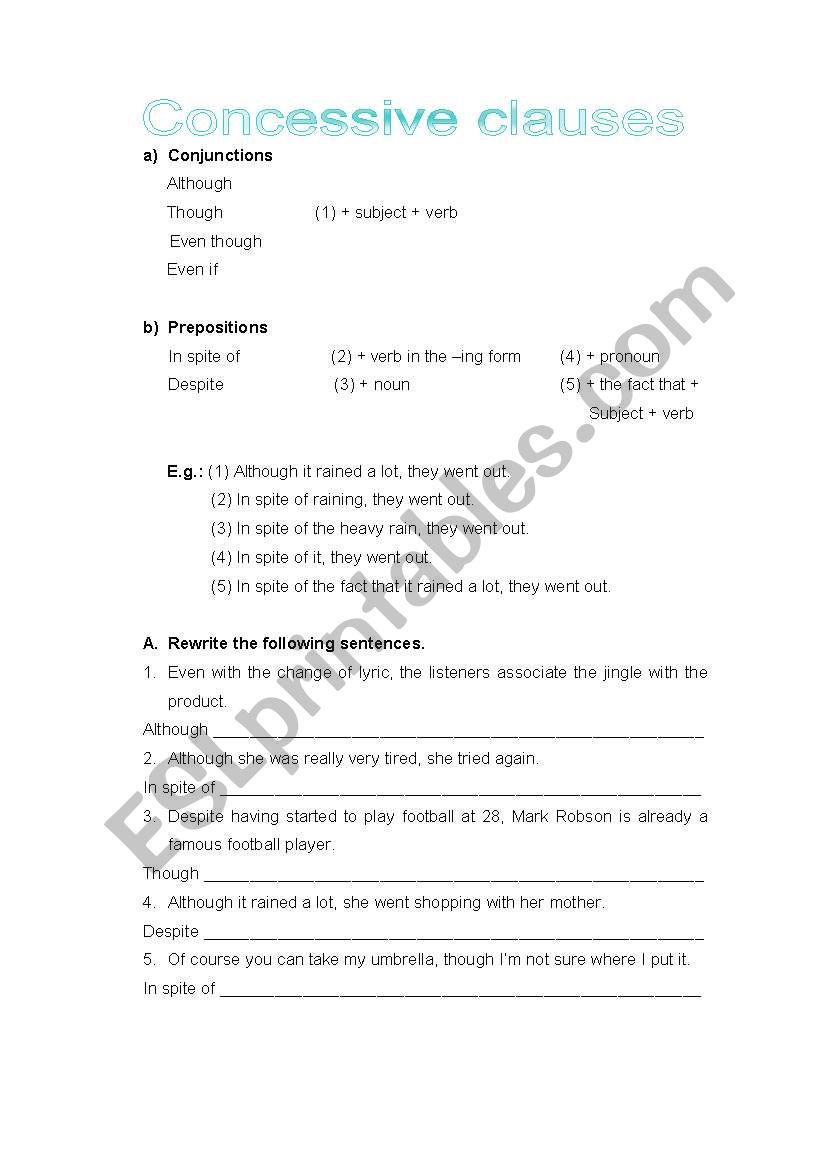 Concessive clauses worksheet