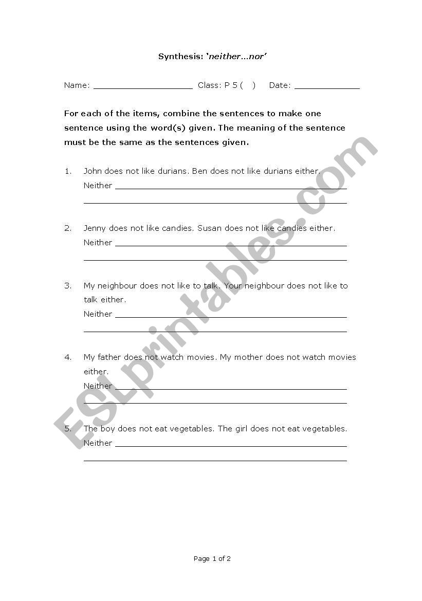 synthesis-transformation-neither-nor-esl-worksheet-by-tutucake