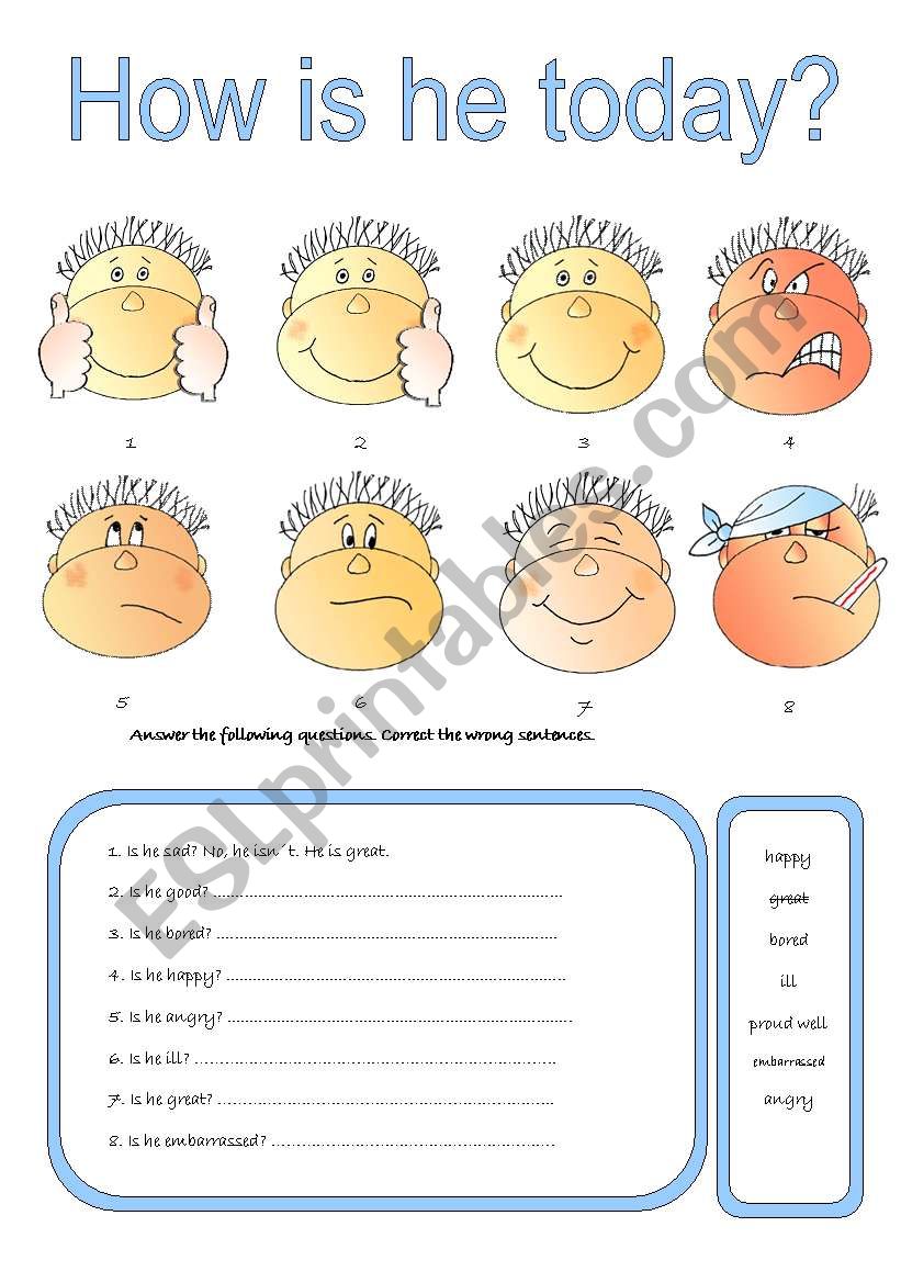 How is he today? worksheet