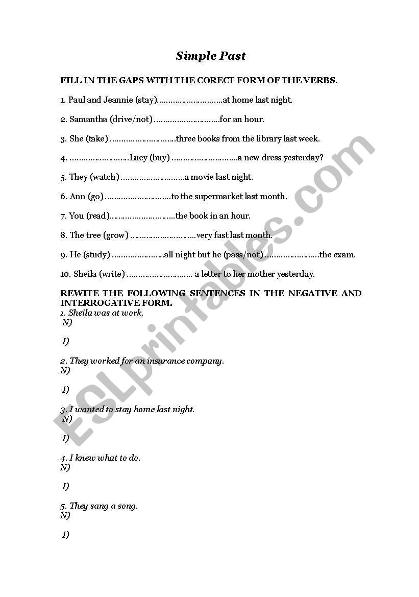 simple past revision worksheet