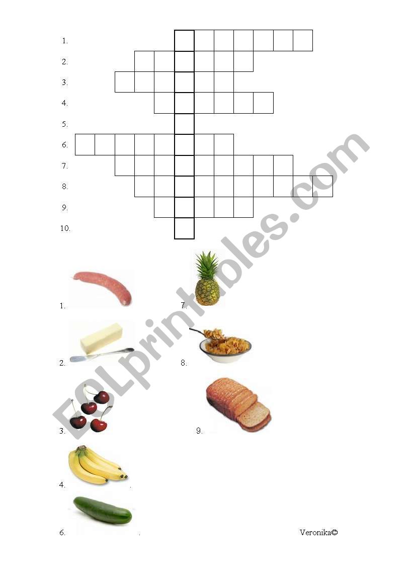 Food crossword worksheet