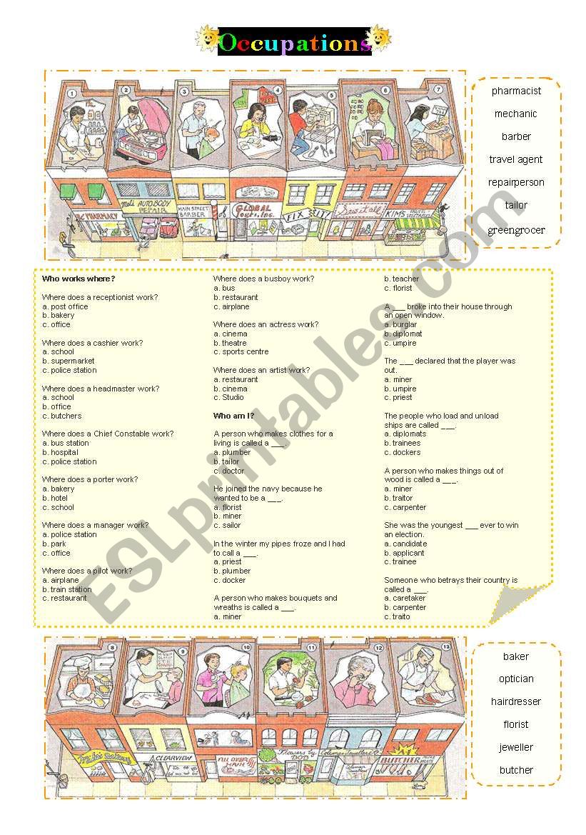 Occupations worksheet