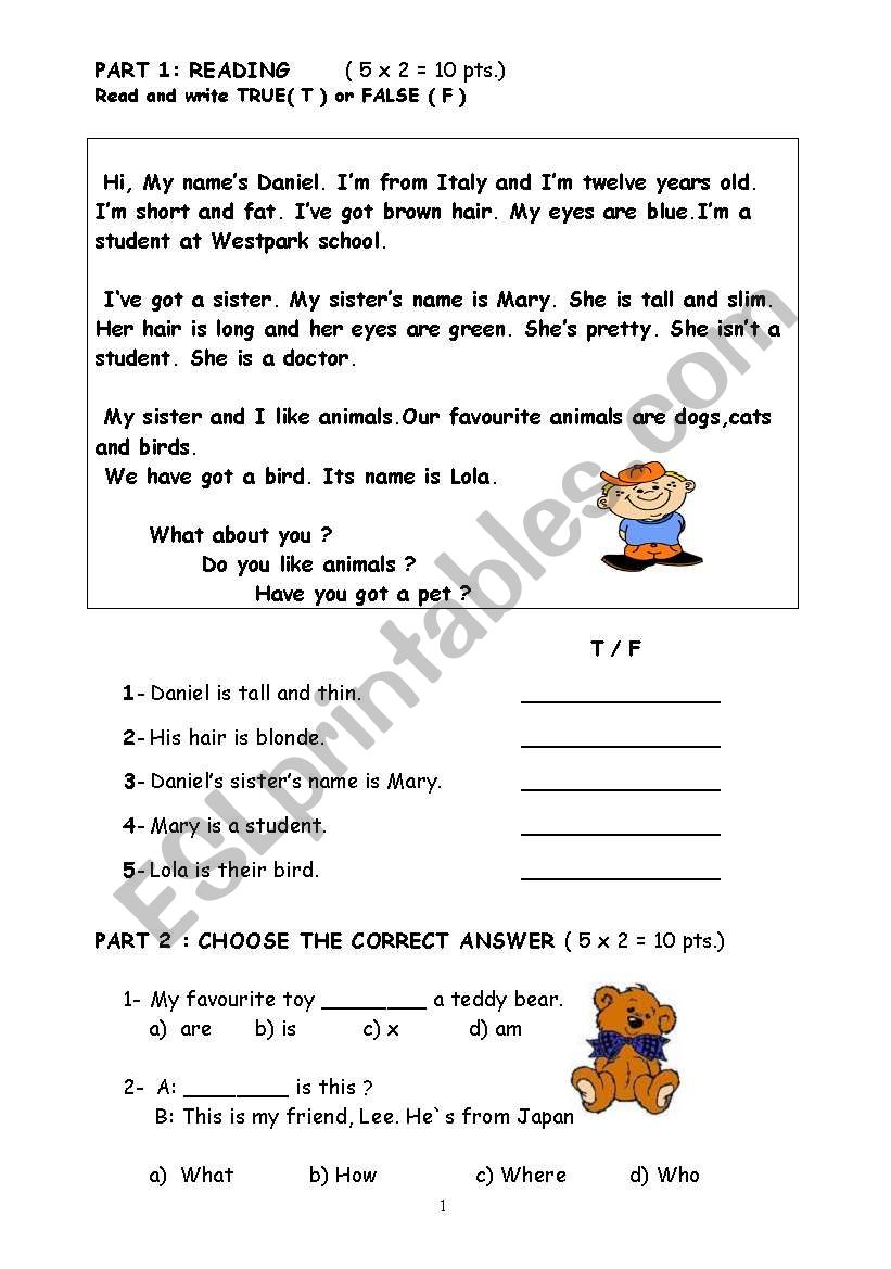 EASY QUIZ FOR ELEMENTARY STUDENTS (3 PAGES)