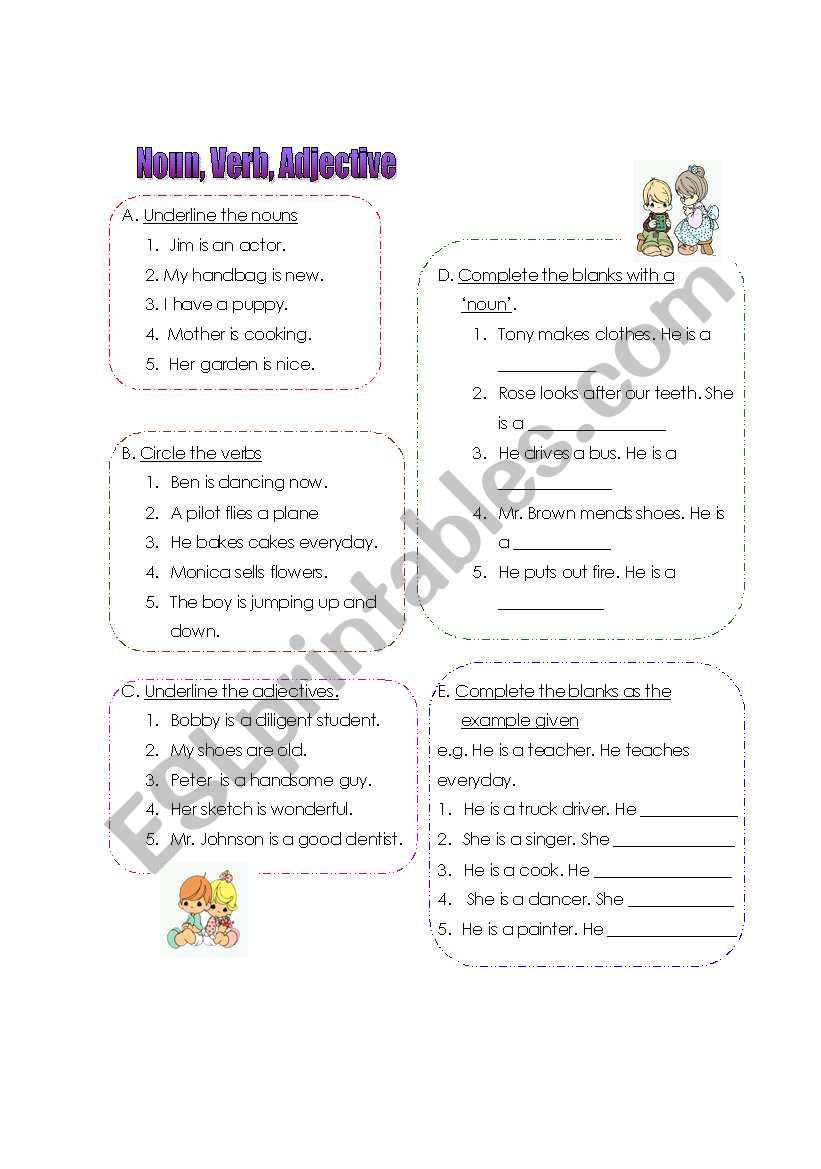 Noun,Verb,Adjective worksheet