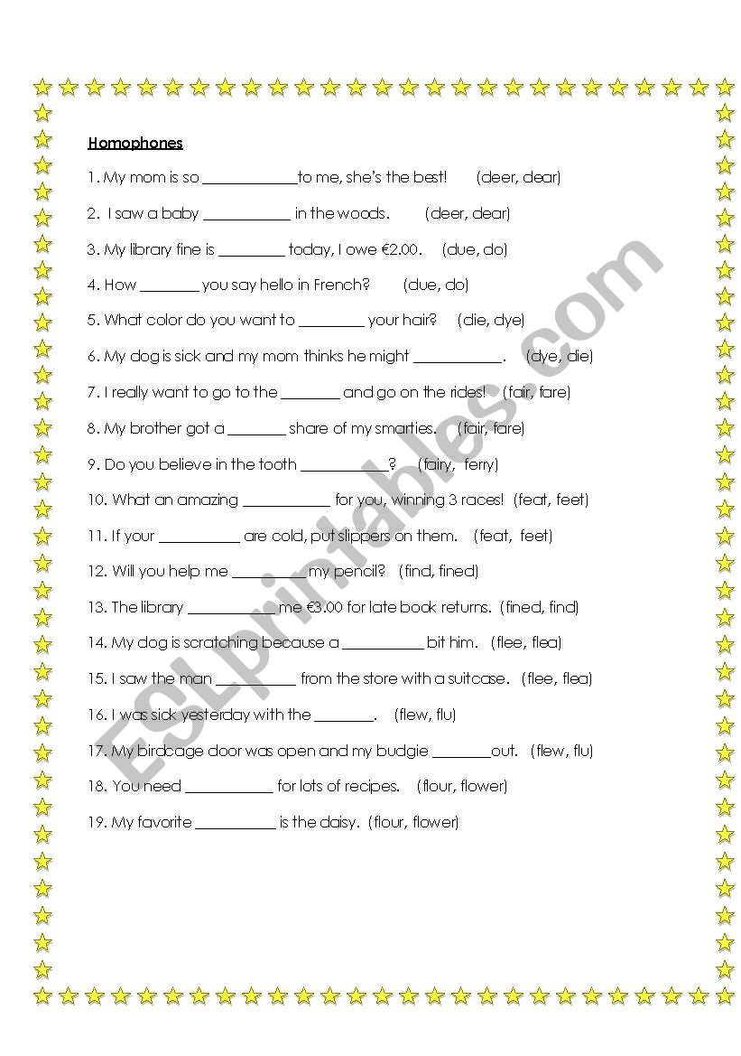 homophones worksheet