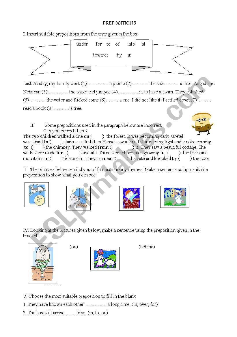 preposition exercises worksheet