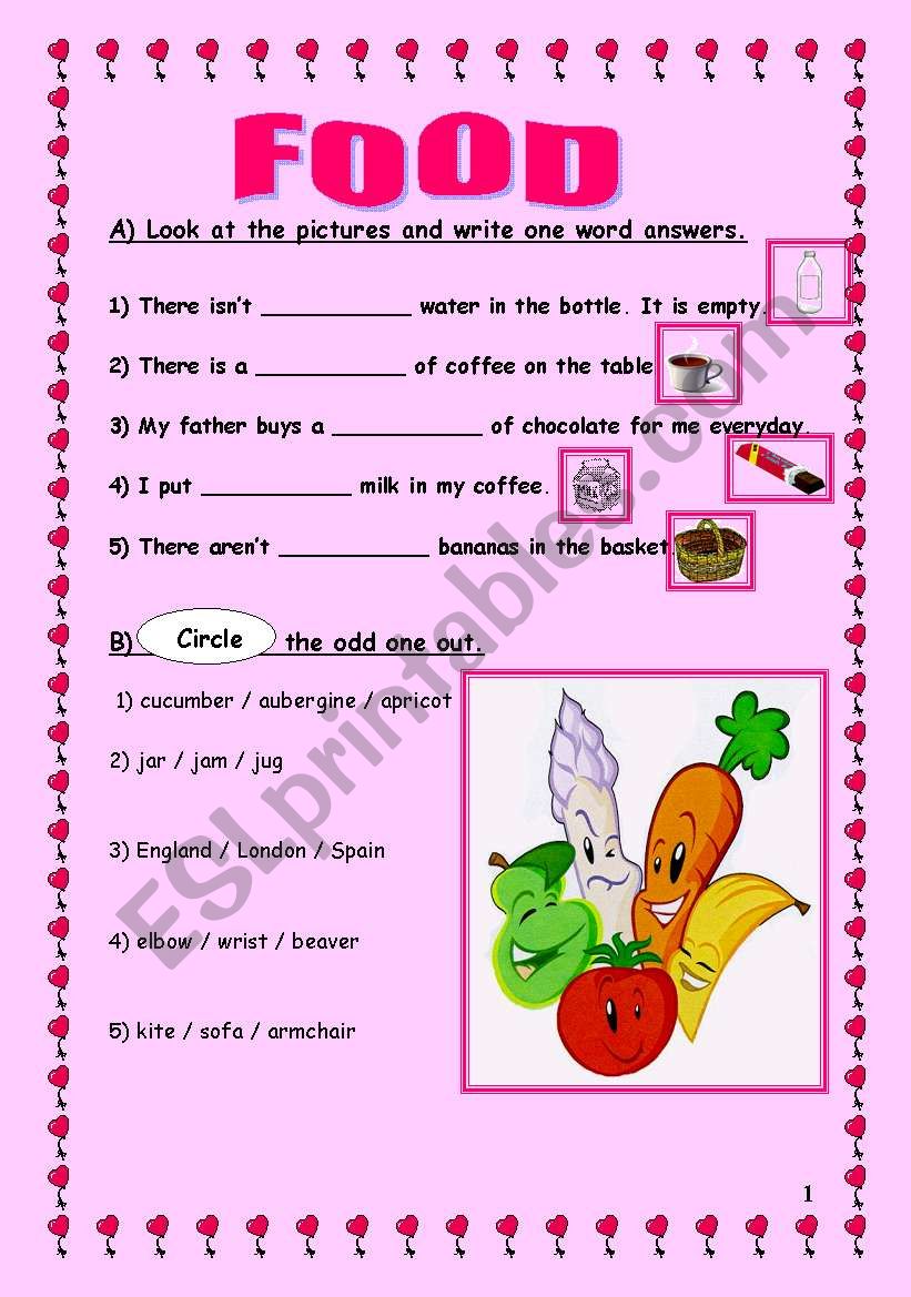 food - quantifiers worksheet