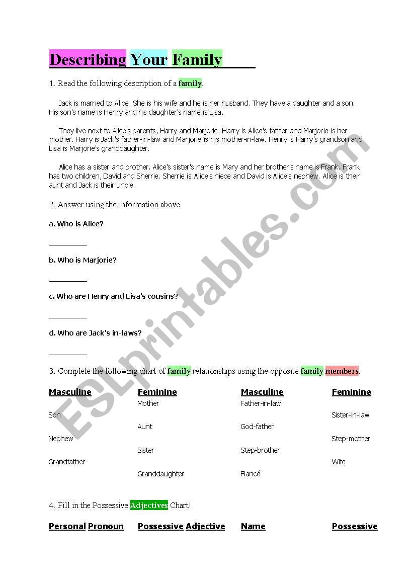 Family worksheet