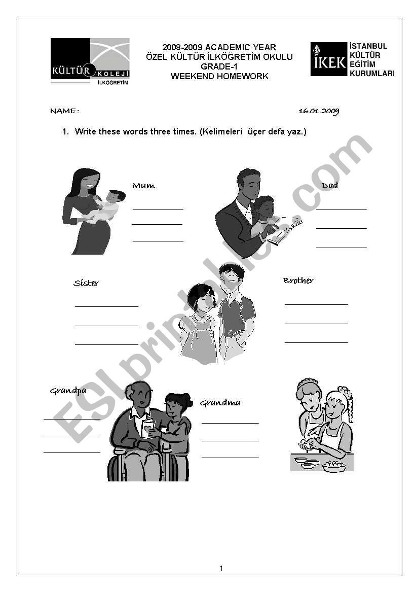 famiy (writing practice) worksheet