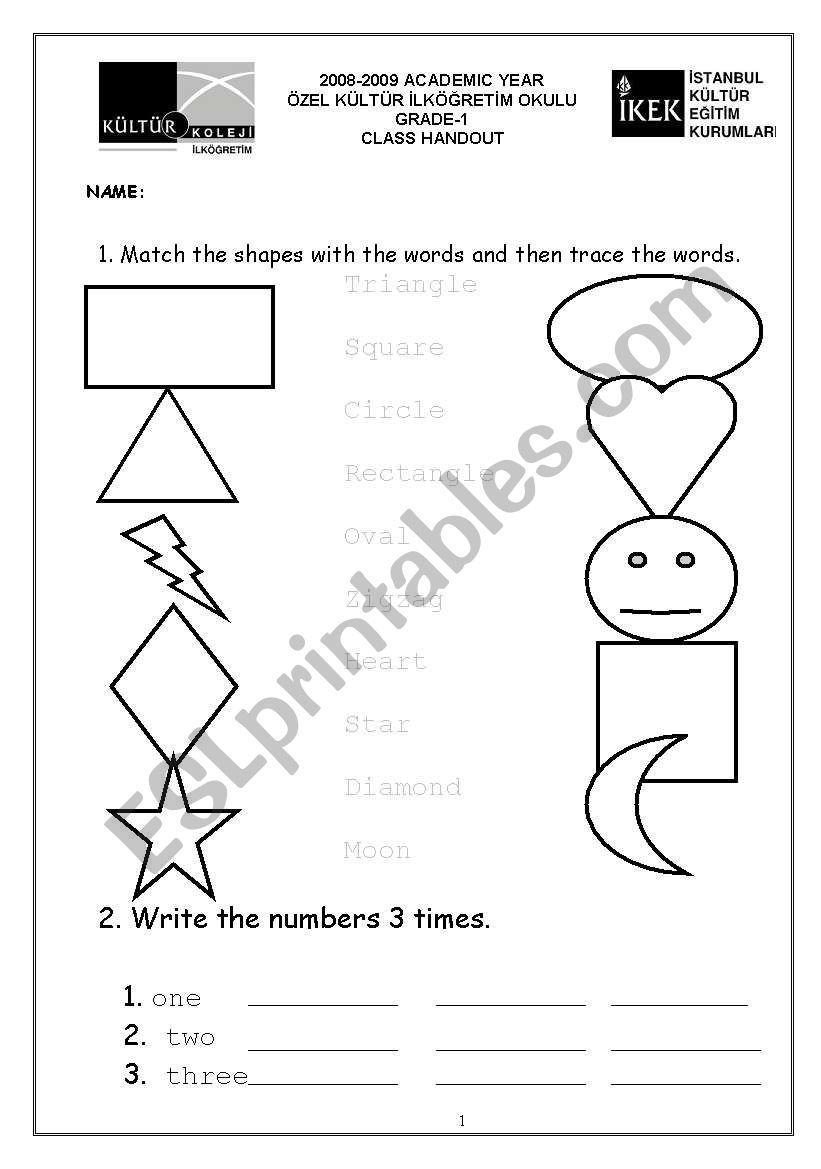 shapes,colours,numbers  worksheet