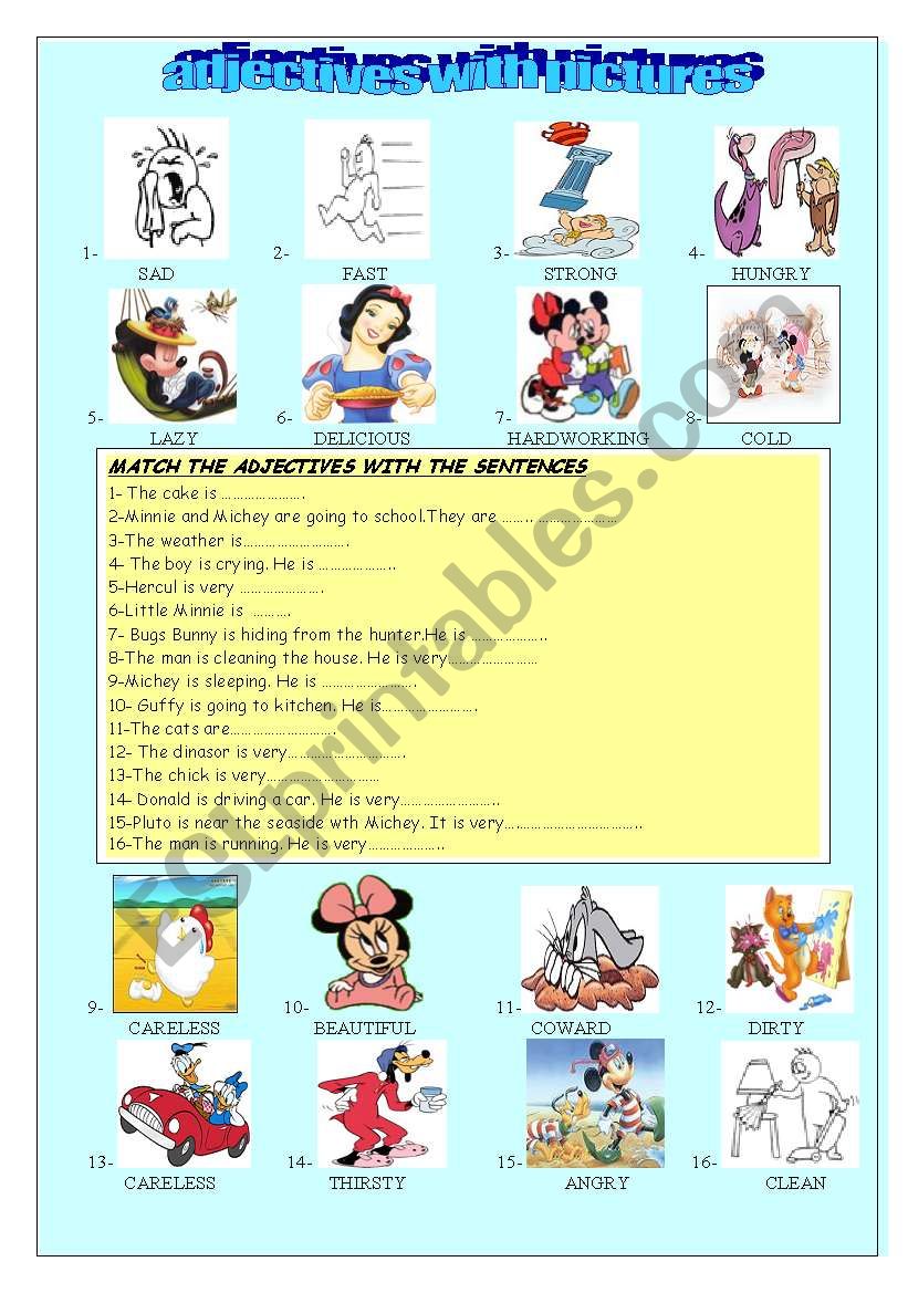 Adjectives with pictures worksheet