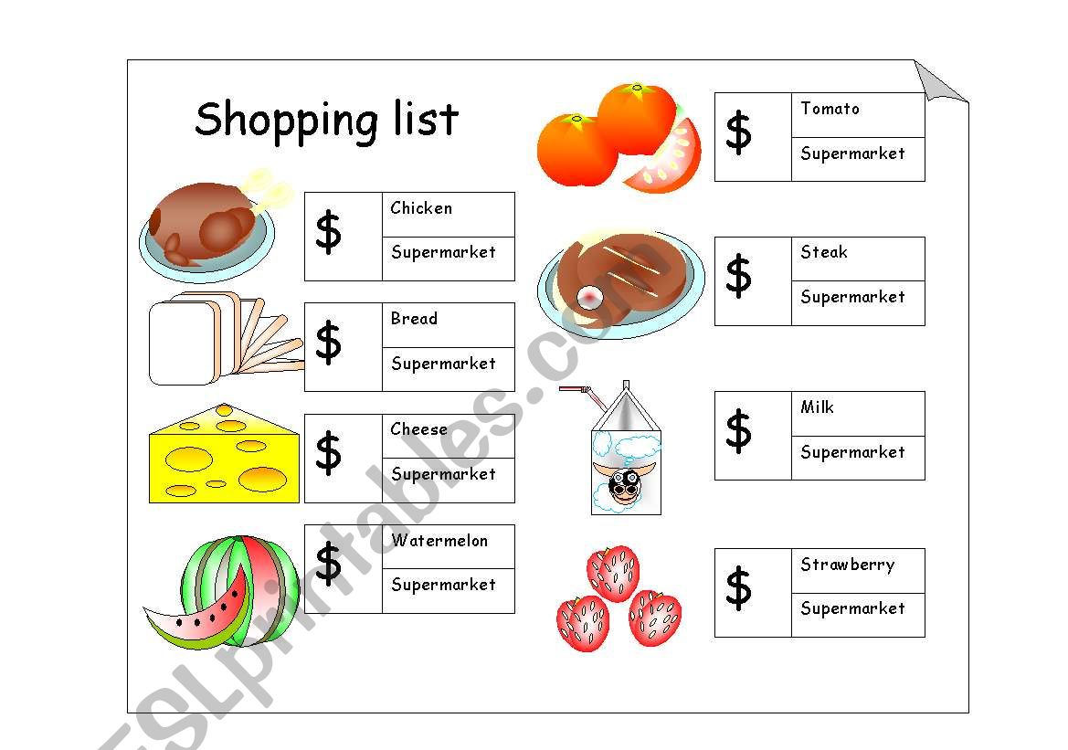 shopping and game worksheet