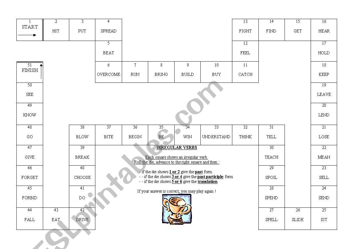 Irregular Verbs, Game board  worksheet