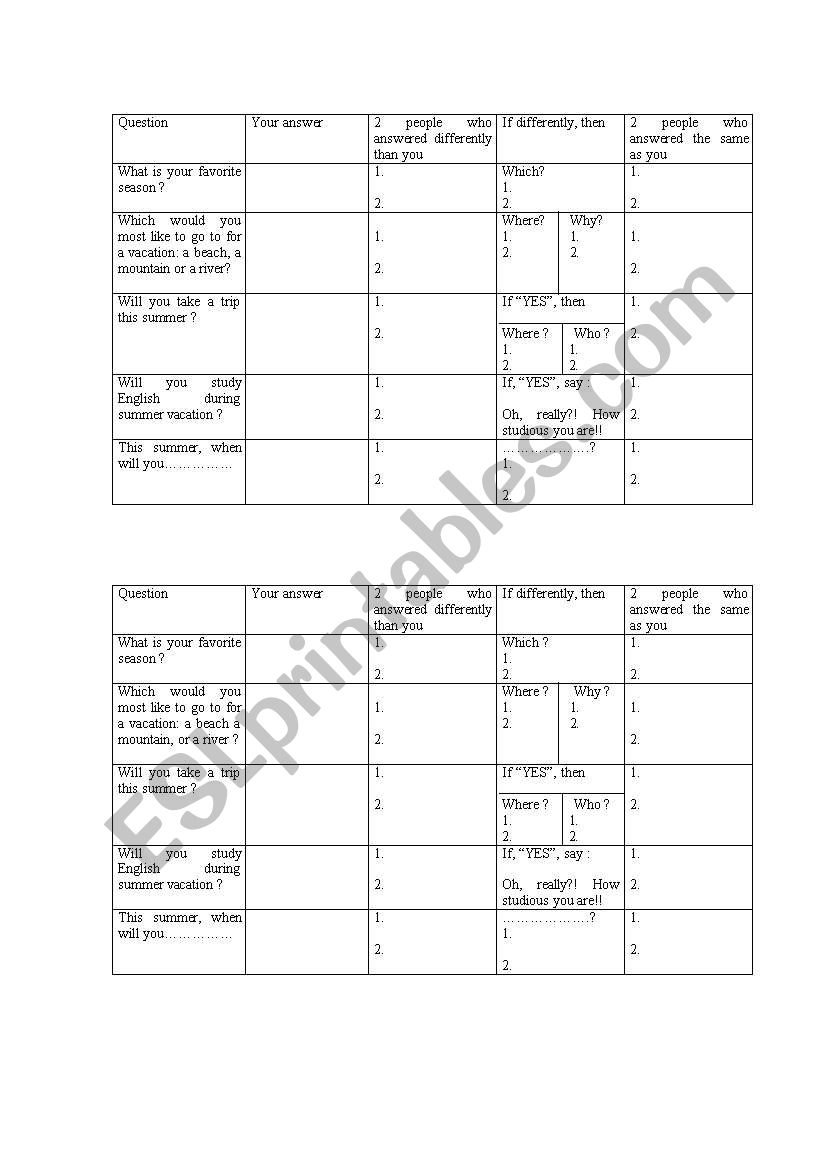 Ice breaker worksheet