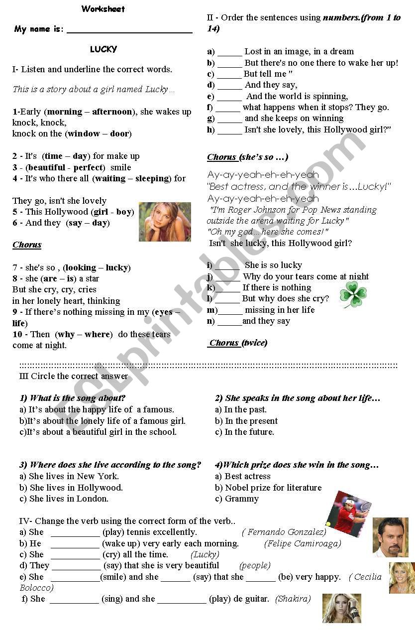 Lucky By Britney Spears worksheet