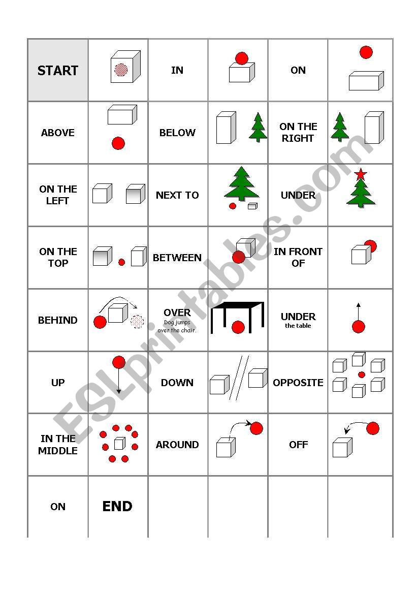 Prepositions game worksheet