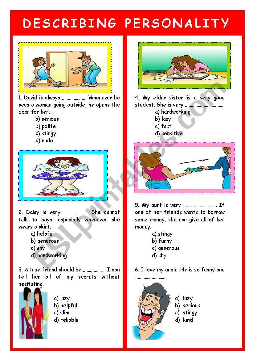 DESCRIBING PERSONALITY TEST worksheet