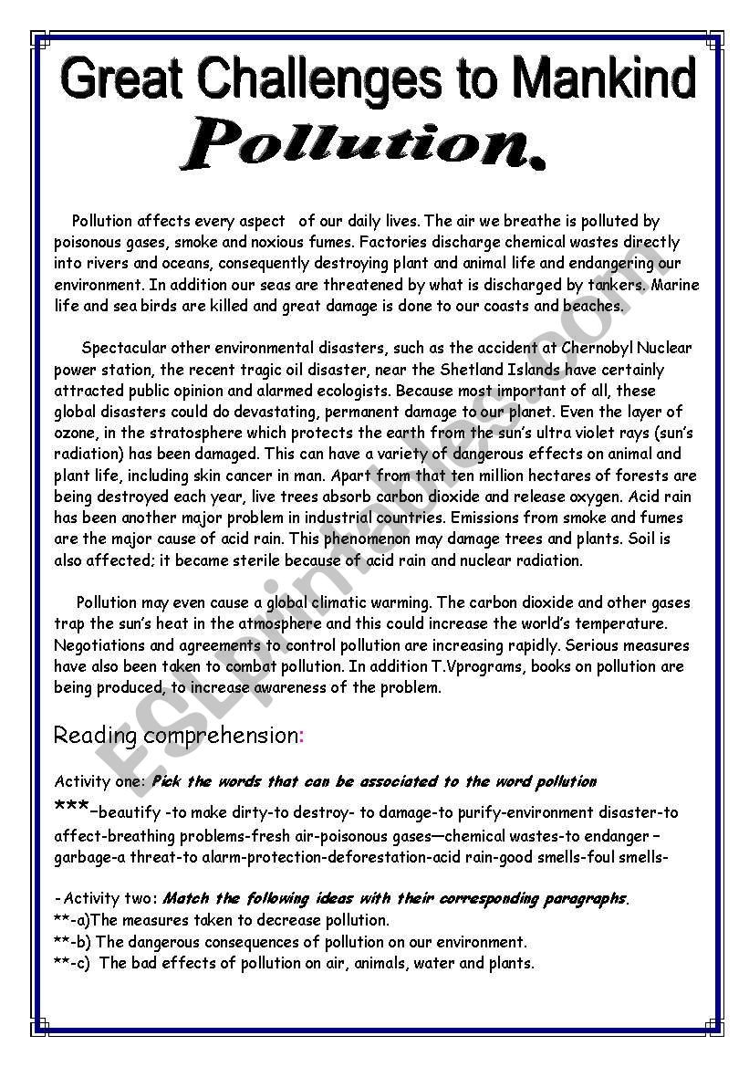 Pollution. worksheet