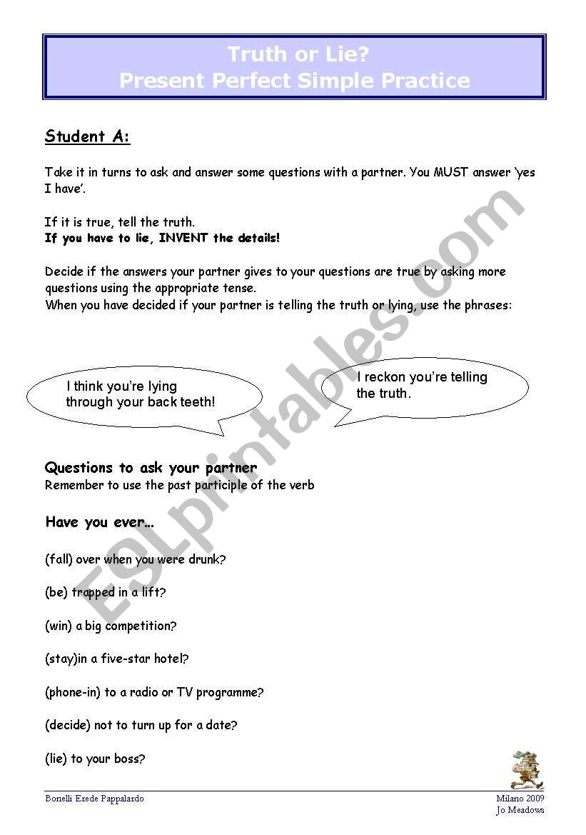 Truth or Lie? worksheet