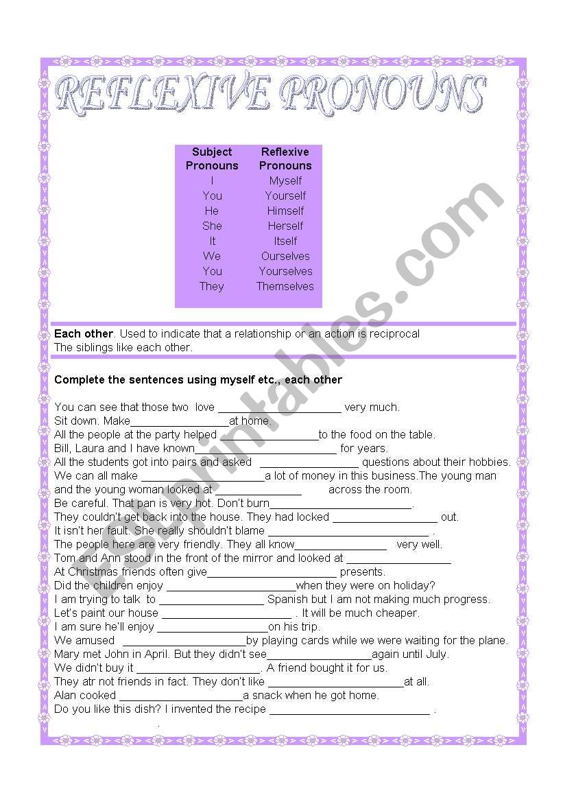 REFLEXIVE PRONOUNS worksheet