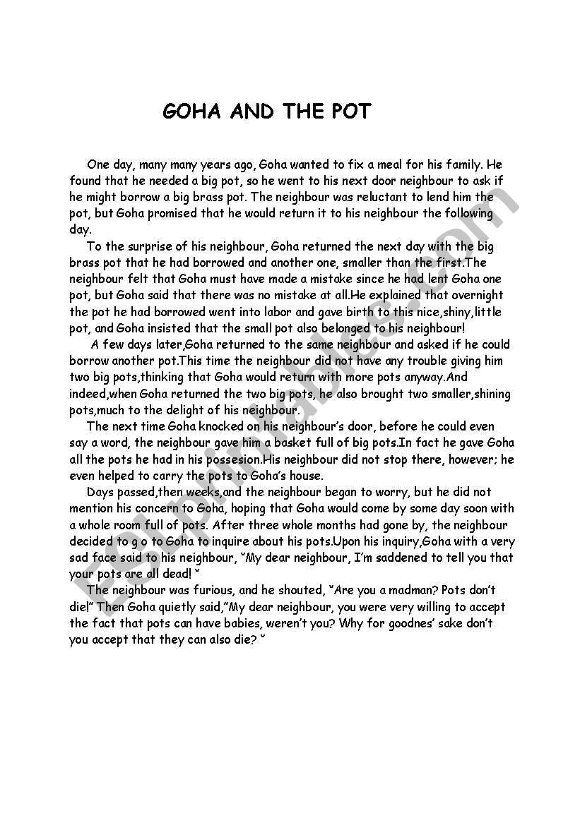 folk tale worksheet