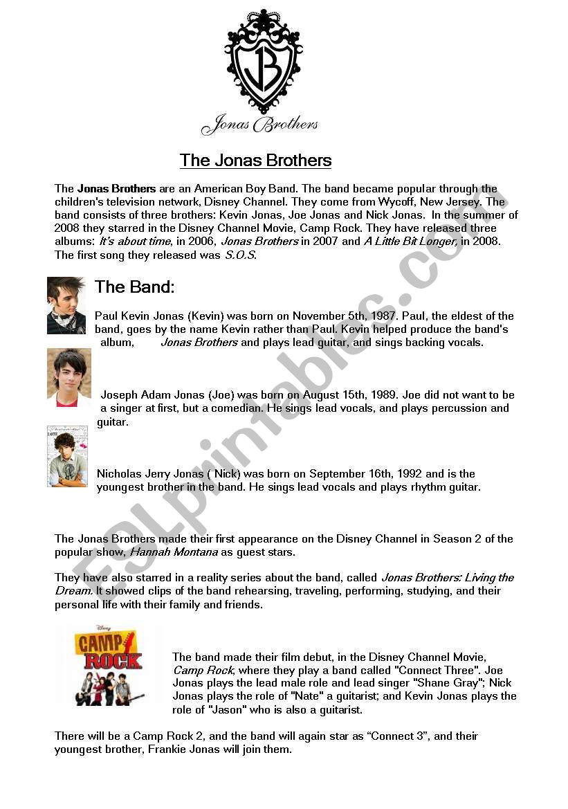 THE JONAS BROTHERS worksheet