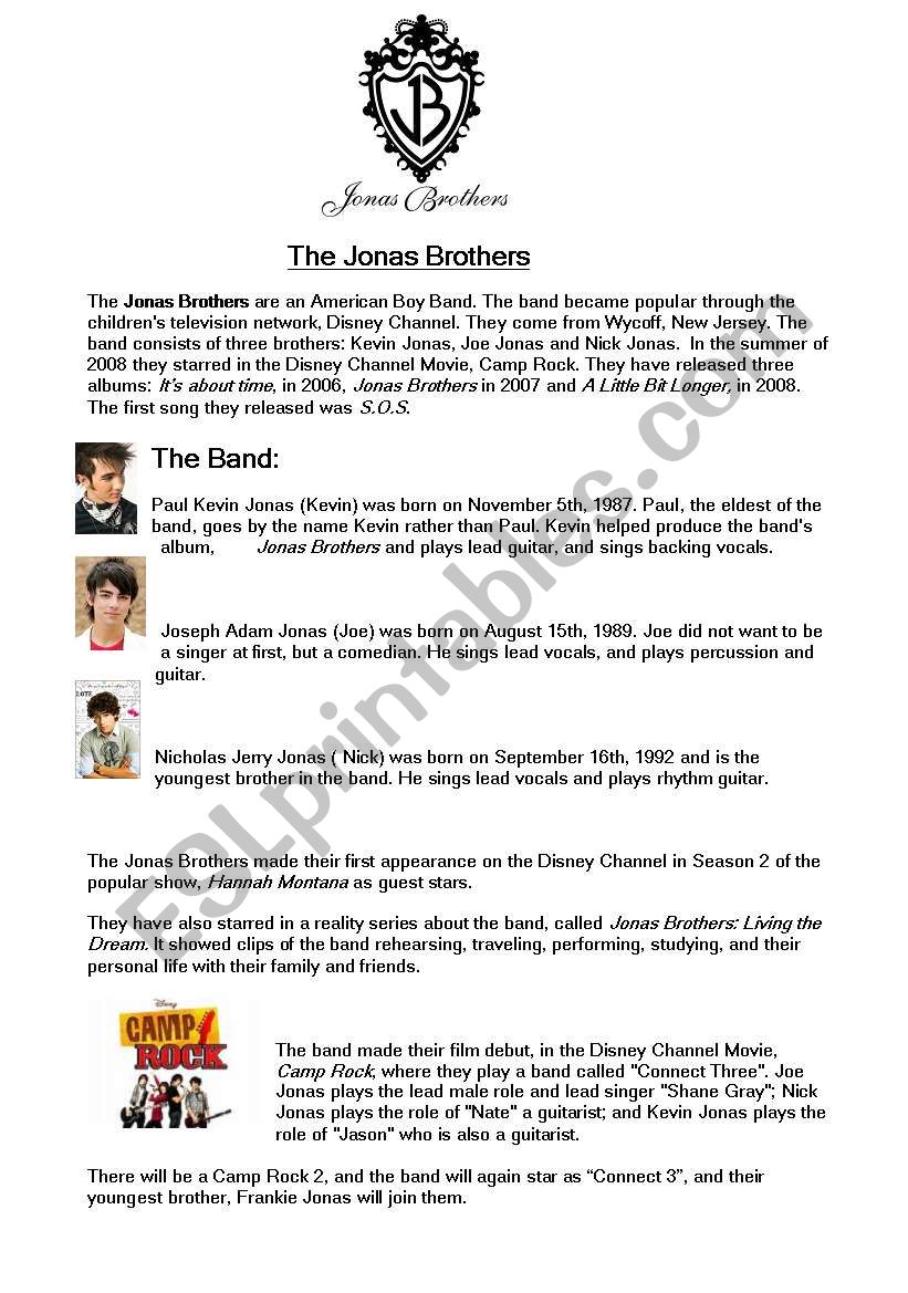 THE JONAS BROTHERS worksheet