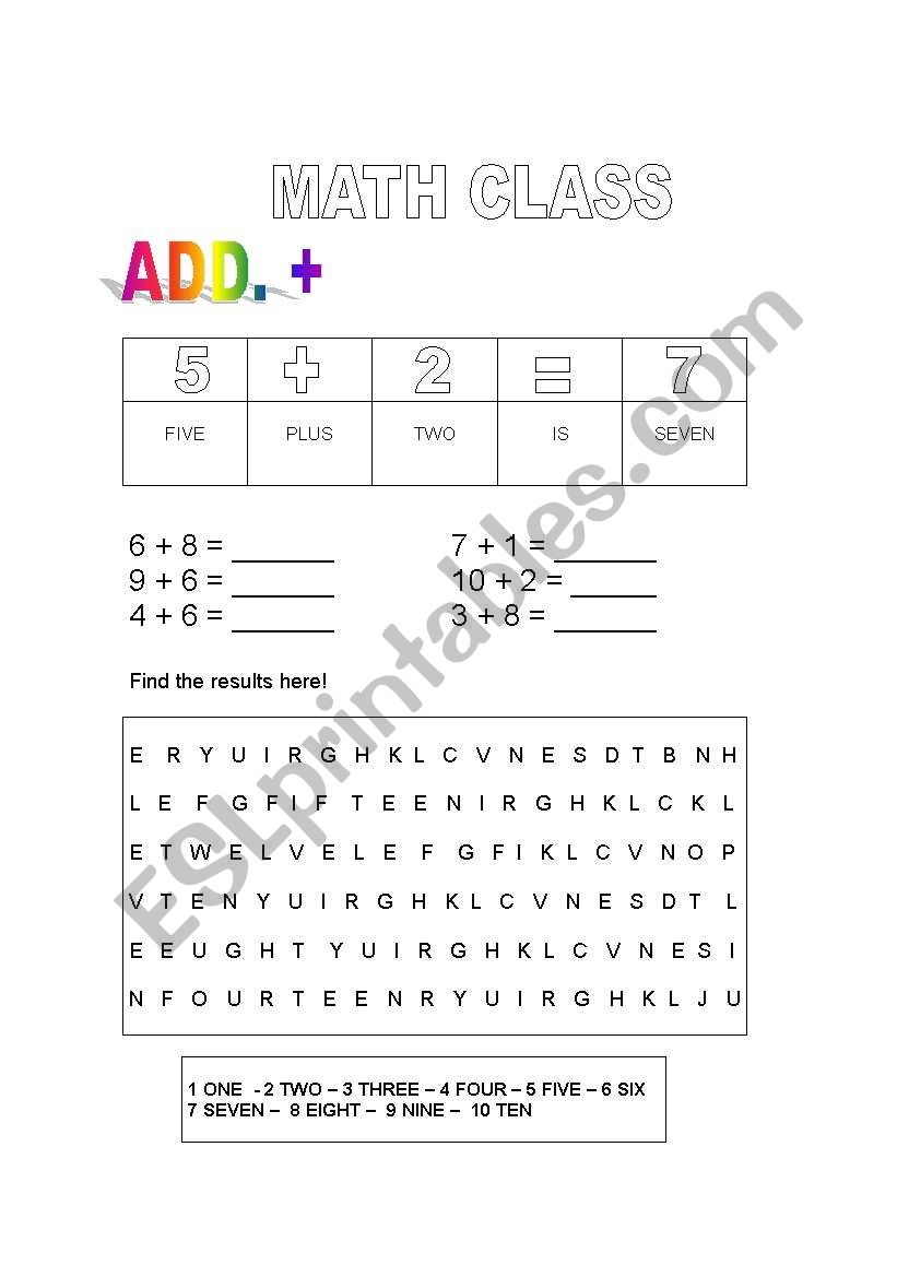 Math exercise ADD. worksheet