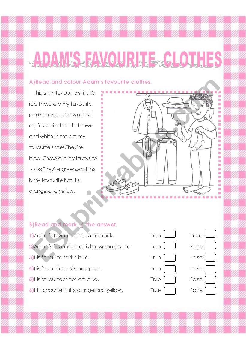 ADAMS FAVOURITE CLOTHES worksheet