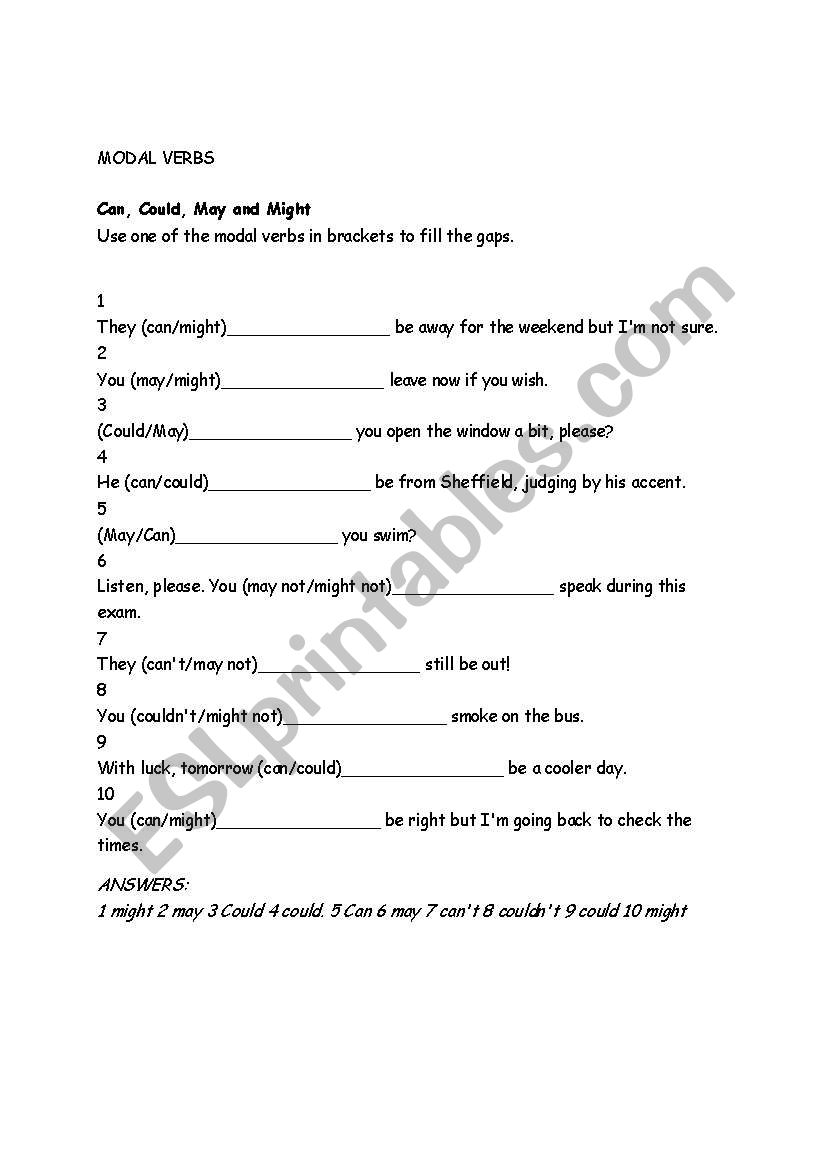 Modal Verbs - can / could / may / might