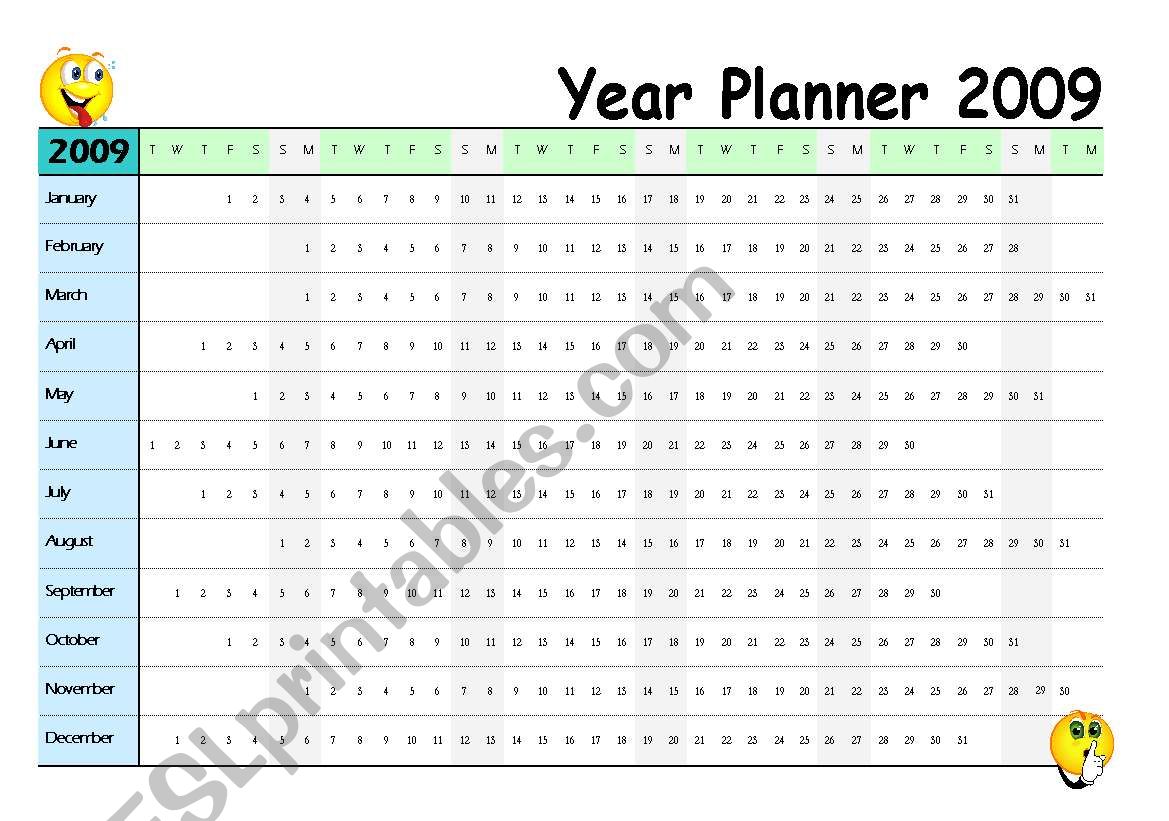 Year Planner 2009 worksheet