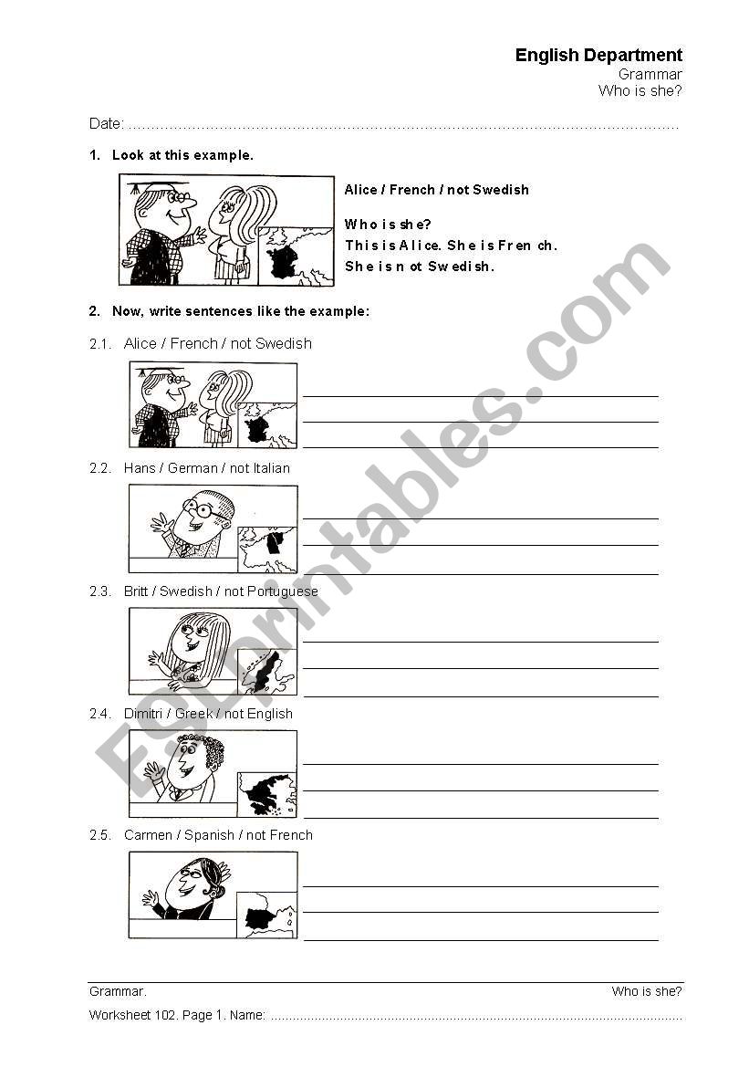 Grammar. Who is she? worksheet