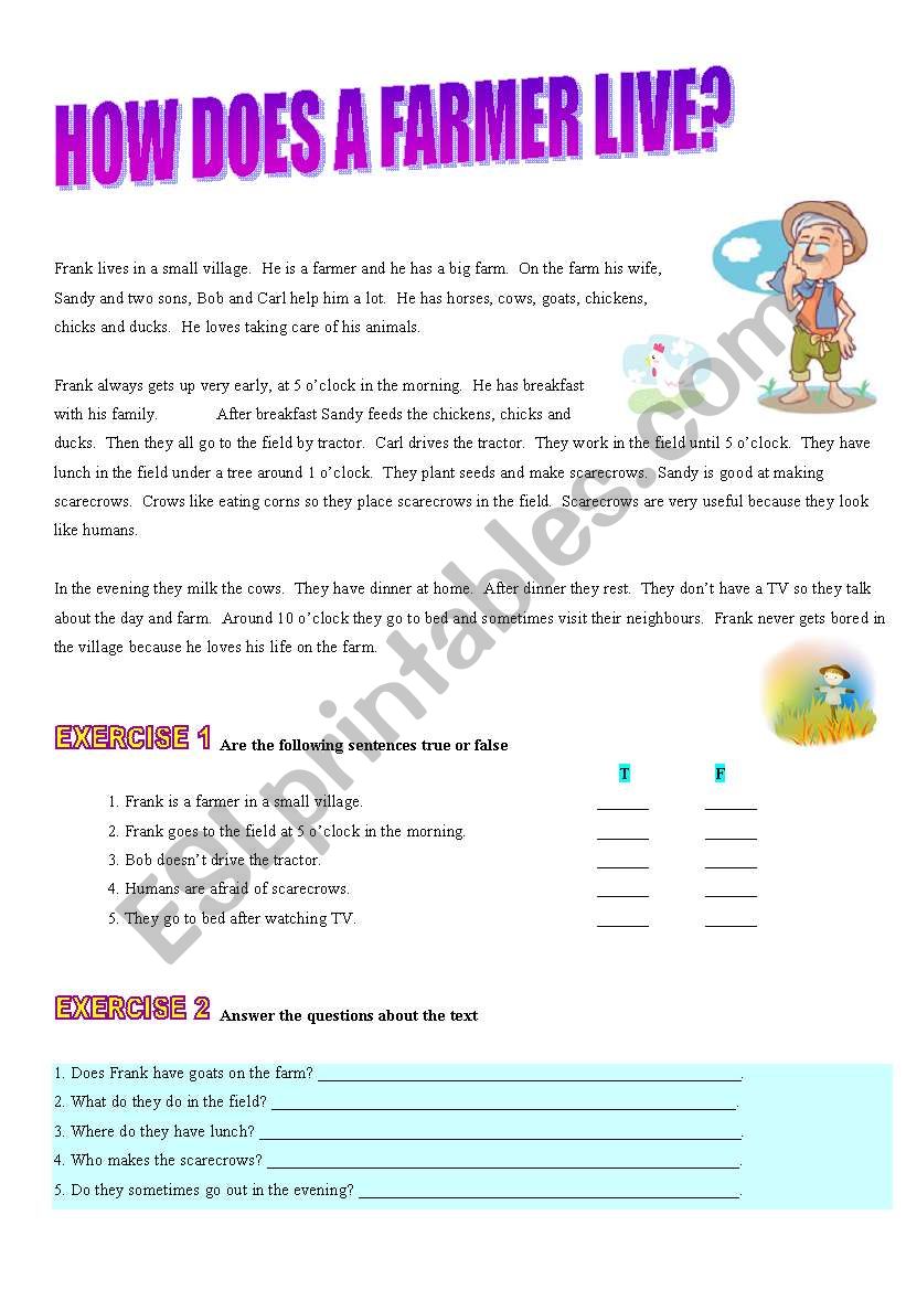 how does a farmer live? worksheet