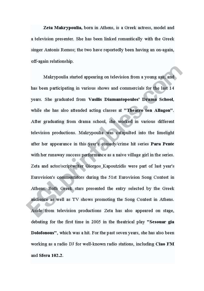 celebrities worksheet