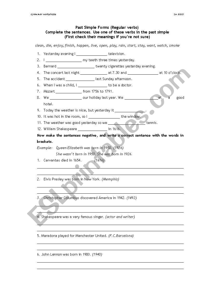 Regular verbs (past forms) worksheet