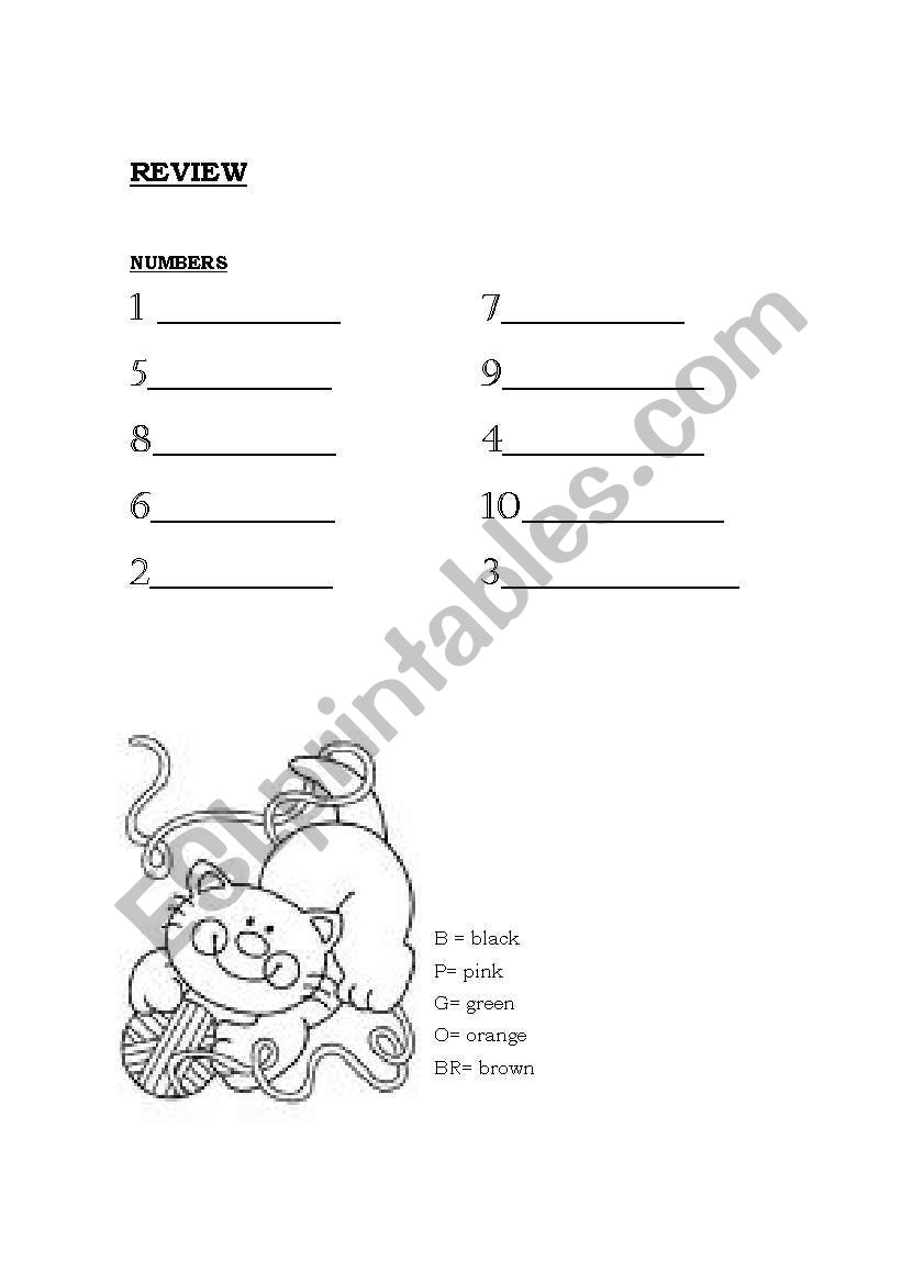 Numbers and colours worksheet