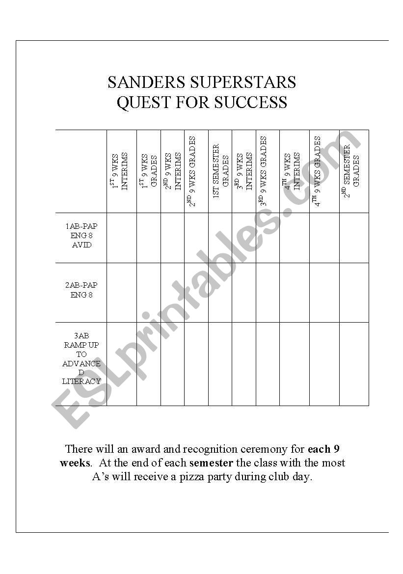 9 Weeks Grade Incentive Chart worksheet